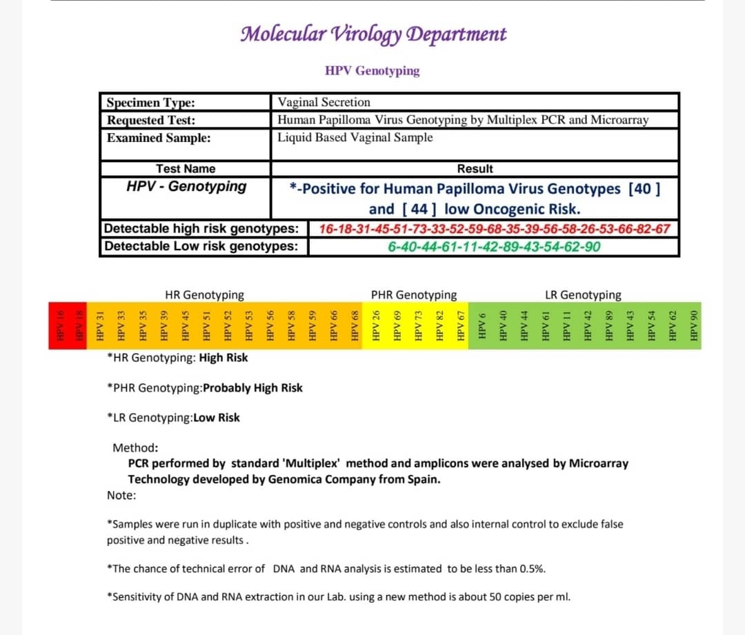 تصویر نمونه گزارش آزمایش HPV برای شناسایی ویروس پاپیلومای انسانی در گردن رحم
